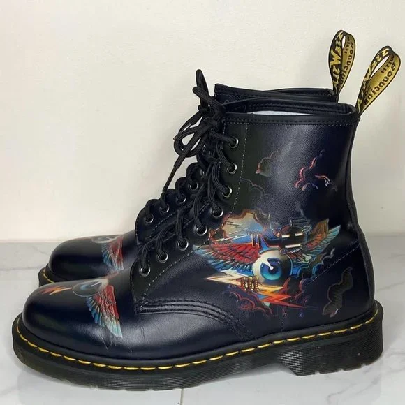 Dr. Martens x Rick Griffin 1460 Black Leather Eye Backhand Tattoo Boots 10 43